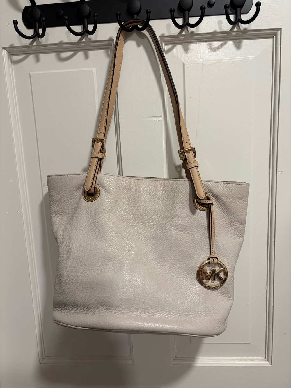 Michael Kors Cream Leather Shoulder Tote with Tan Straps